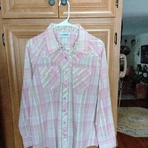 Pink Plaid Western Shirt Sz M